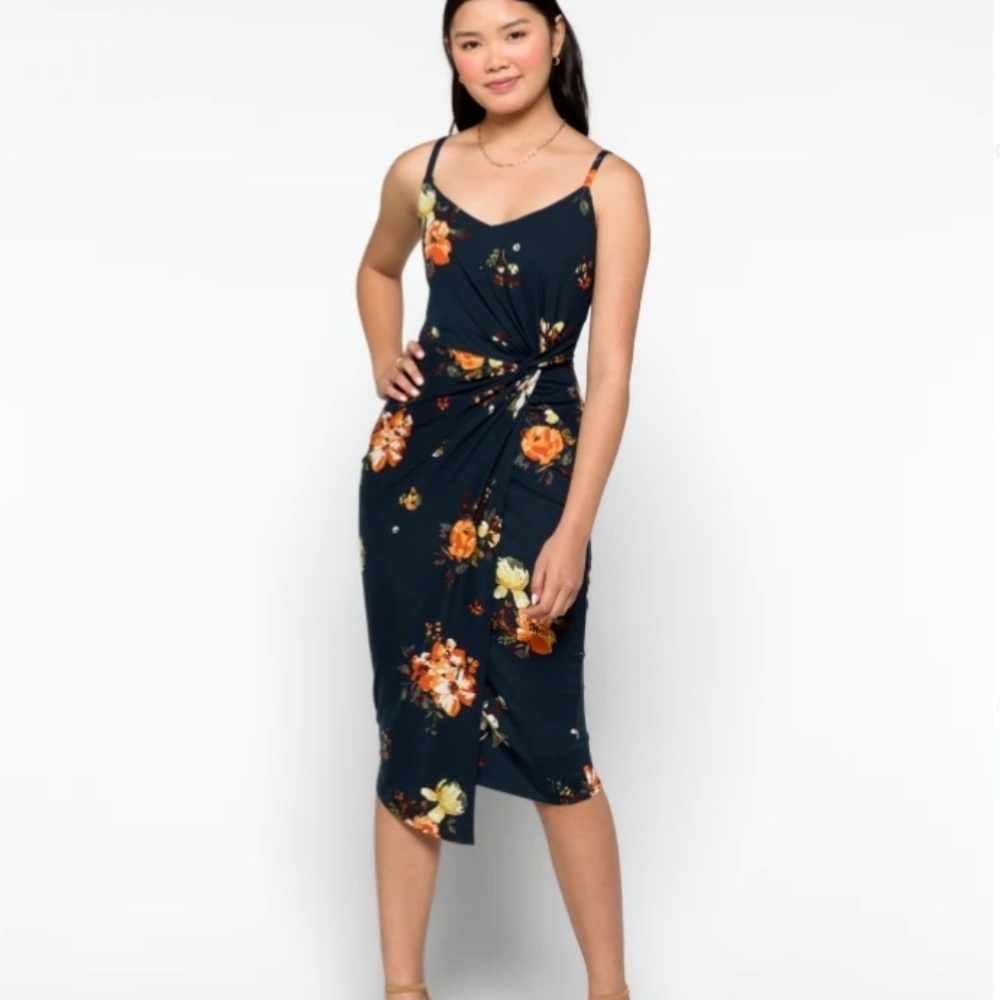 Vivienne Dress Nine Britton Small Knit Midi Blue Floral Print NWT